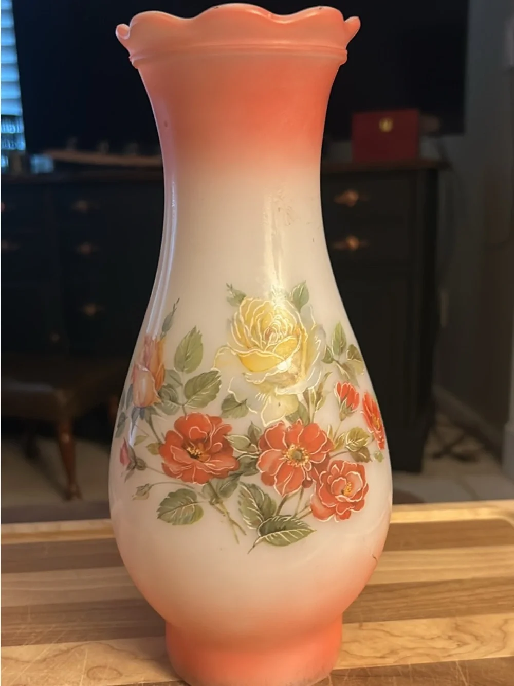 Decorative Floral Glass hurricane lamp- from the 1940’s